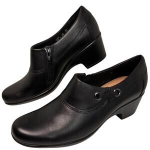 Clarks Genette Danby Black Leather Loafers Women’s Sz. 11 M Comfort Career Heels